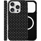 ZOEVEES Magnetic Case for iPhone 14 Pro, Compatible with MagSafe, Aesthetic Polka Dot Cute Design for Women, Hybrid 2-Layer Hard Shell Phone Cover, Black