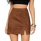 Mulisky Skirts for Women, Faux Suede High Waist Side Split Zipper Mini Skirts