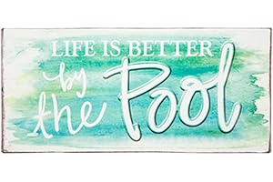 Mission Gallery Pool Area Tin Sign Metal Art Decor - Life is Better by the Pool, Poolside Decor Wall Hanging or Freestanding Decorations, 7x15 inches