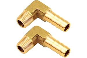 Joywayus Brass Hose Fittings 90 Degree Elbow 3/8" Barb to 1/2" NPT Male Pipe Water/Fuel/Air(Pack of 2)