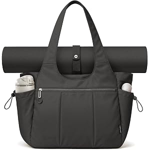 TOPEAST Foldable Tote Bag for Women with Yoga Mat Holder,Travel Tote Bag with Water Bottle Pocket,Lightweight Workout Gym Bag