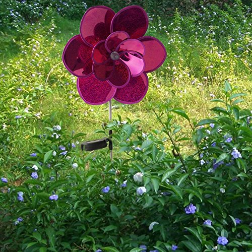 BRIGHT ZEAL Solar LED Windmill Flower Spinner Garden Stake Light (12