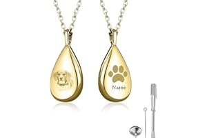 Lrnkaztic Custom Pet Ashes Necklace Personalized Memorial Urn Necklace for Ashes, Custom Cat Dog Ash Holder with Photo & Name