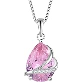 Rocayi Birthstone Necklace for Women 925 Sterling Silver Teardrop Pendant Necklace Christmas Birthday Mother's Day Jewelry Gifts for Wife Mother Her
