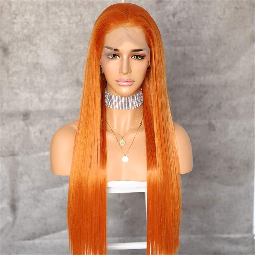 Sapphirewigs Orange Color Kanekalon Futura Hair No-Tangle Natural Hairline 6''×13'' Deep Big Lace Freedom Part Daily Makeup Women Wedding Hair Synthetic Lace Front Wigs