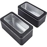 Goodma Rectangle Metal Tins with Window Lids, Black, 2Pcs | 8.8" x 4.5" x 3.5", Mini Storage Canister Jars Set, For Home Kitchen, Office and School Supplies