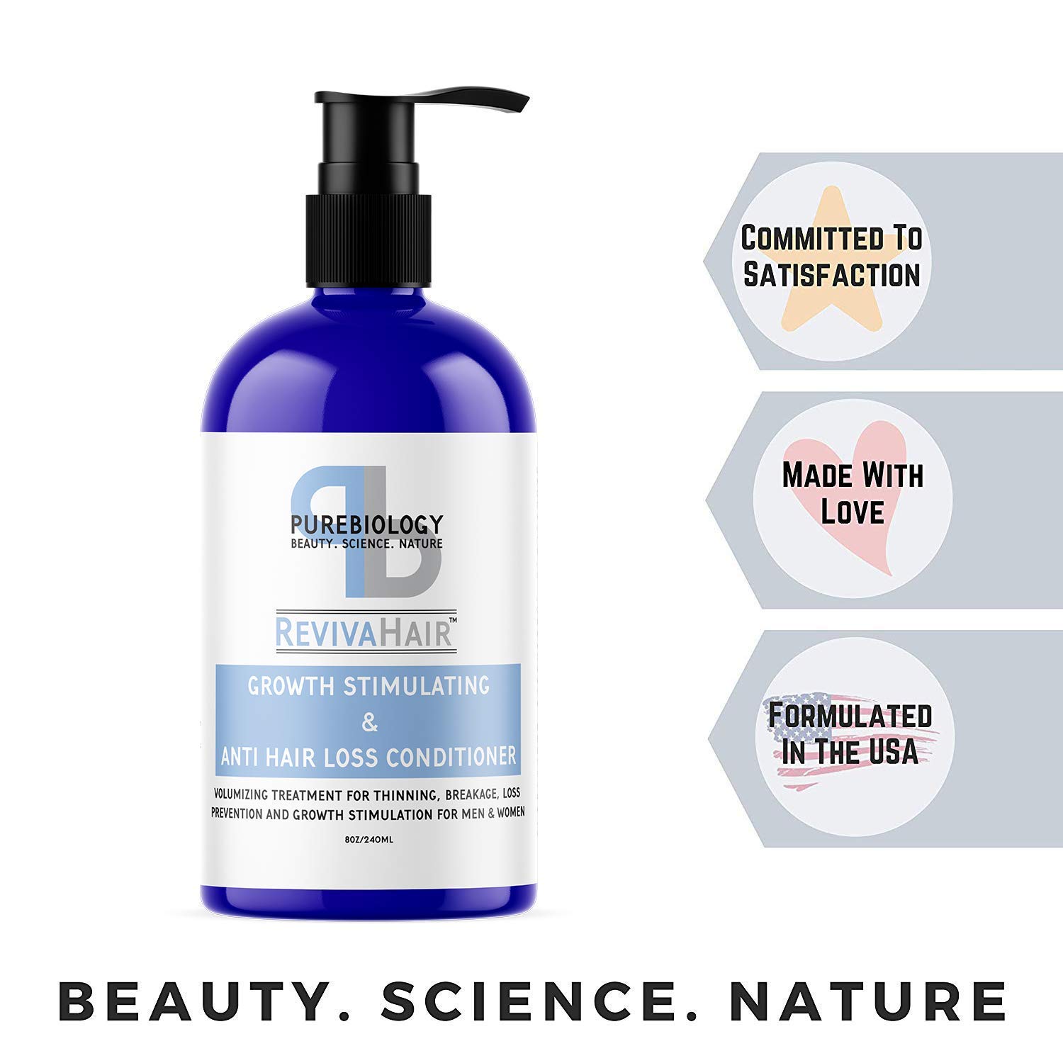 Pure Biology Hair Growth Stimulating Conditioner with Biotin, Keratin, Argan Oil, Coconut Oil, Vitamins B5 +E & Breakthrough Anti Hair Loss Complex for Thinning, Damaged & Dry Hair for Men & Women: Beauty