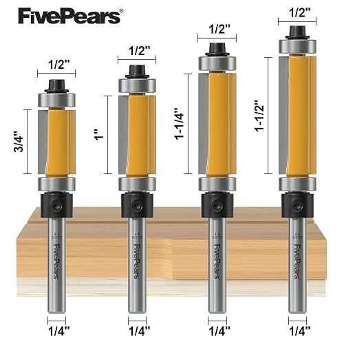 XDENGP Flush Trim Router Bit – 1/4” Shank, 1/2” Cutting Diameter & Length, Top Bearing For Straight Pattern Routing