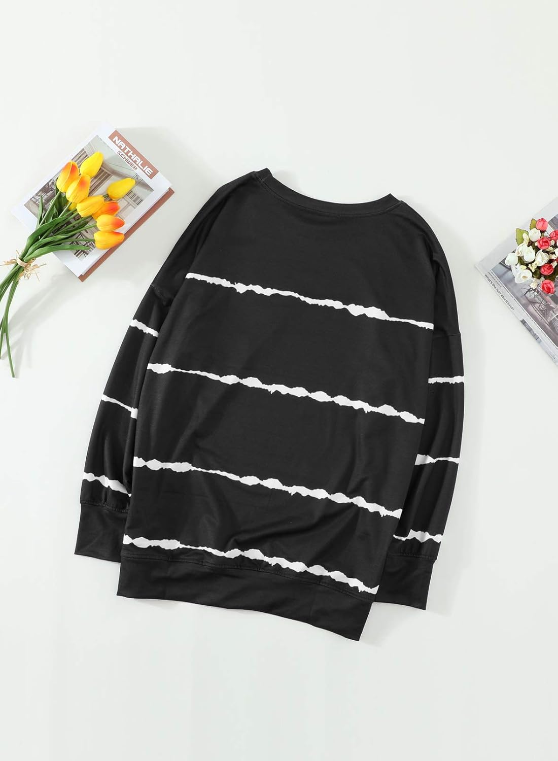 Biucly Womens Casual Crewneck Tie Dye Sweatshirt Striped Printed Loose Soft Long Sleeve Pullover Tops Shirts: Clothing