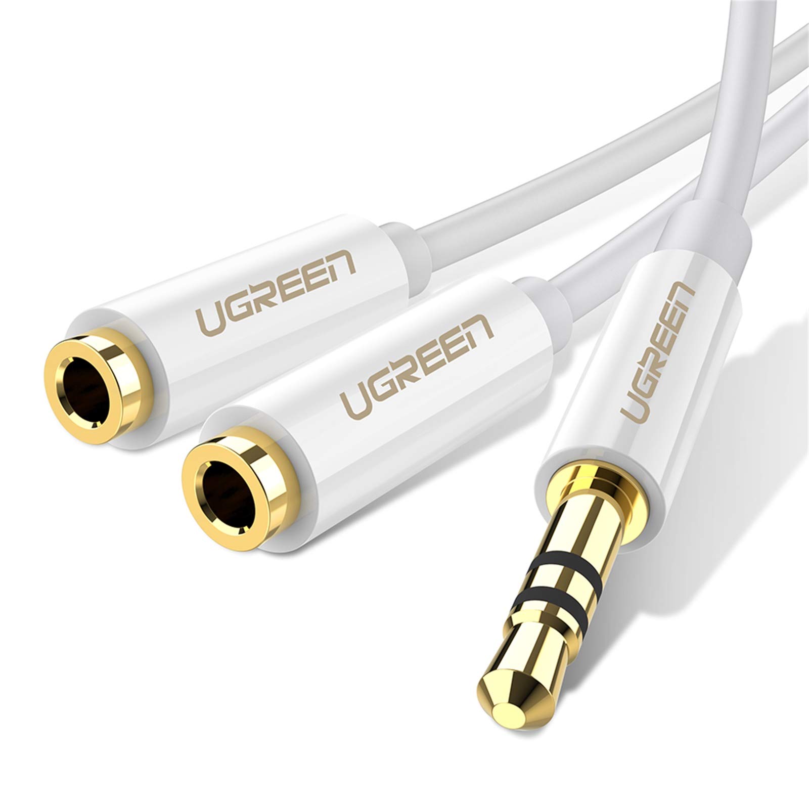 UGREEN 3.5mm Audio Splitter, 3.5mm Male to 2 * 3.5mm Female Extension Splitter Stereo Y Cable for Earphone and Headset Splitter Adapter, Compatible for Smartphones, Tablets, MP3 players, White.