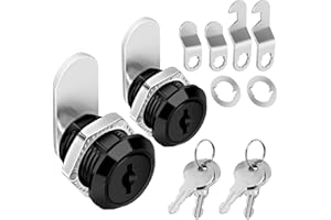 Pertinel Cam Locks Cabinet Lock Keyed Alike, Black Finish 5/8'' (Length) Cylinder Secure Files Drawers RV Storage Locks Replacement Set, Zinc Alloy (Black 5/8 Inch 2Pcs)