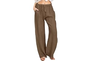 MaMiDay Linen Pants Women Vacation Casual Loose Drawsting Waist Pants Wide Leg Pants Cotton Linen Palazzo Pants with Pockets