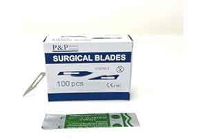 Disposable Surgical Scalpel Blades Sterile Sizes 10 11 15 21 22 High Grade Carbon Steel 2.1% 10xx Individually Foil Wrapped by P&P Medical Surgical Box of 100 (11)