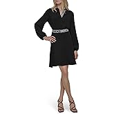 DKNY womens Balloon Sleeve Belted Fit & Flare Mini Dress