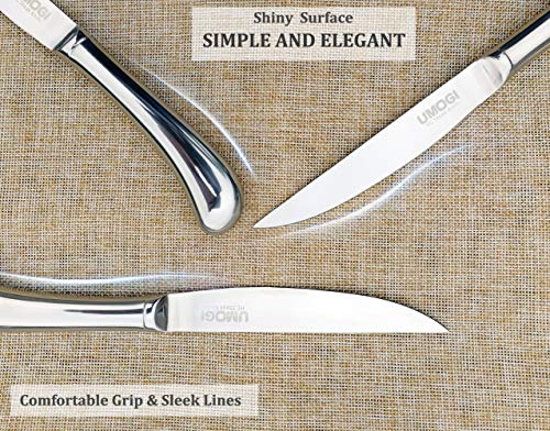 Steak Knives and Forks Set of 8 - Premium Stainless Steel, Polished Shiny Blade & Handle Dishwasher Safe - Straight Edge Non Serrated - Kitchen Tableware Knives Cutlery Set,Dinner Forks & knives UMOGI - Thumbnail 4
