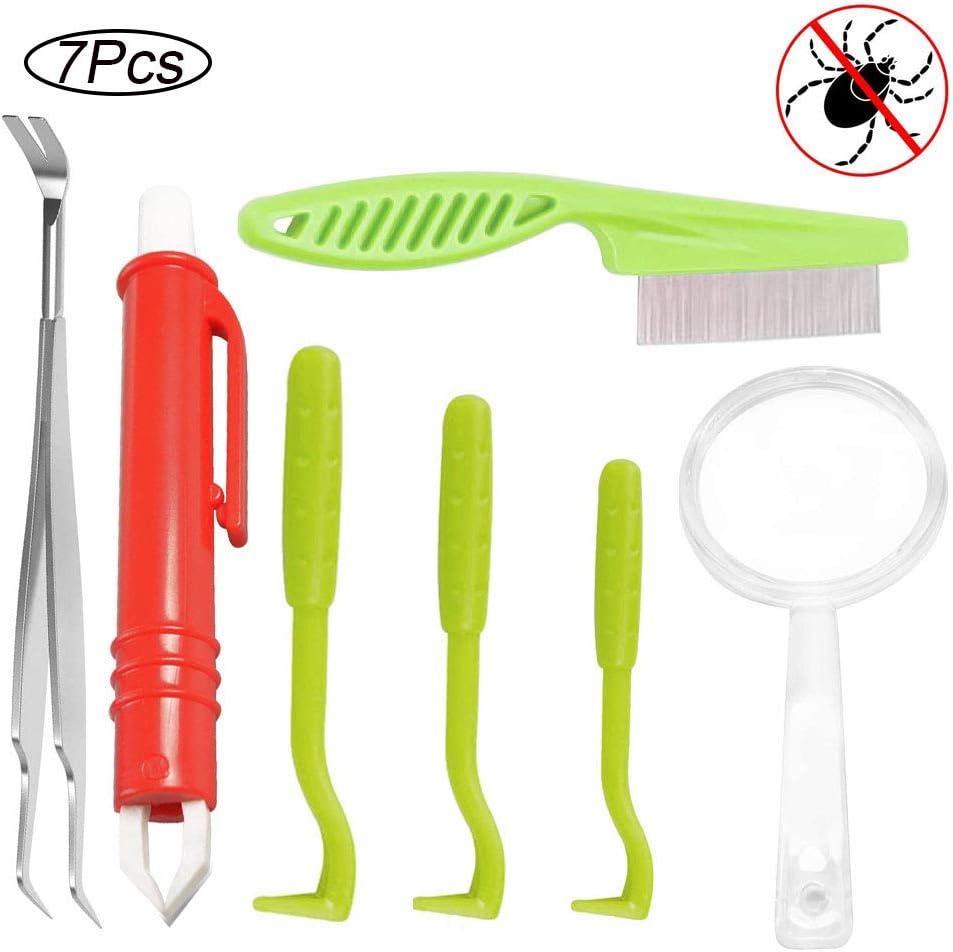 EIKLNN 7 Pieces Tick Remover Tool Kit, Fleas Ticks Remover Kit, Tick