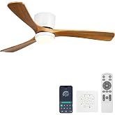 42 Inch Ceiling Fans with Lights and Remote, Flush Mount Ceiling Fan | Low Profile,Solid wood blades,Quiet Reversible DC Motor,6 Speeds,Indoor/Outdoor/Bedroom/Living Room/Farmhouse/Patio,White