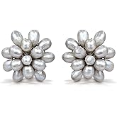 AeraVida Classic Statement Pearl Bridal Floral Cluster Clip-on Non Pierced Earrings,Elegant Pearl Earrings for Women,Handmade Cultured Freshwater Pearls Earrings,Boho Jewelry, Pearl