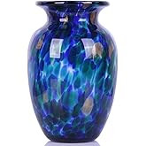 Hand Blown Glass vase, Blue Wide Mouth Large vase for Home Decorative Bouquet, Suitable for Office Living Room TV Stand Kitchen Dining Table Centerpiece Bookshelf entryway Desktop Decoration.