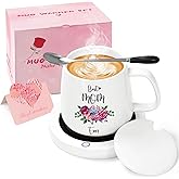 Coffee Mug Warmer, Best Mom Ever Mug, Coffee Cup Warmer for Desk, Gifts for Women, White Heated Coffee Warmer for Mom Home Office Christmas Birthday Gifts