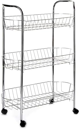 Carro verdulero moderno plateado de metal para cocina Basic - LOLAhome