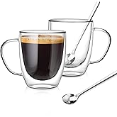 GOROGILE Large Double Wall Glass Coffee Mugs 18 oz, Clear Coffee Cup With Handle,Insulated Coffee Mugs Set of 2 With Spoons Perfect for Espresso, Cappuccino, Latte, American,Tea Bag, Beverage