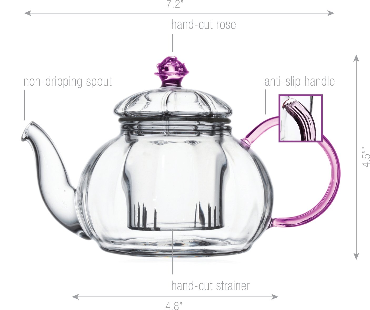 Glass Teapot with Tea Warmer Lead Free Special Glass No Drip by Tea