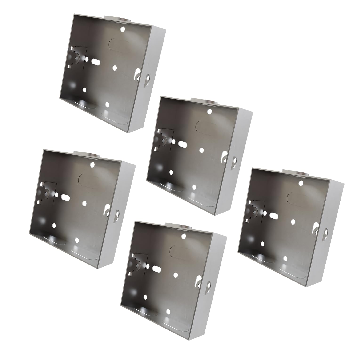 rhinocables Metal 1 Gang Single Socket Back Box, Single Pattress Box Mount, Flush Mount (5 Pack, 16mm)