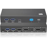 iArkPower DisplayPort KVM Switch 1 Monitor 2 Computers USB 3.0 KVM Switcher | 8K@60Hz 4K@144Hz DP KVM Switch 2 In 1 Out, Two Computers Share One Display &amp; 4 USB Devices, Plug &amp; Play with Wired Controller