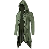 Runcati Mens Long Hooded Cardigan Ruffle Shawl Collar Open Front Long Sleeve Lightweight Drape Robe