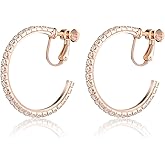 LAXPICOL Fashion Sparkly Austrian Circle Hoop Earrings Clip On Earrings For Women No Piercing Earrrings