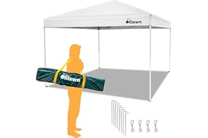 OLILAWN 10x10ft Pop Up Canopy Tent, Outdoor Easy Up Canopy for Beach Party Camping, 210D Waterproof Instant Portable Canopy Shelter w/Storage Bag, Adjustable Straight Legs, Ropes, Stakes - White