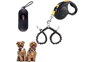 FEGCZP Double Dog Leash for Walking 2 Small Dogs (Up to 33 Lbs Each), Dual Retractable 9.8ft Extendable Strong Nylon Tape Pet Leash with Poop Bags, One-Handed Brake, Pause, Lock (Black)