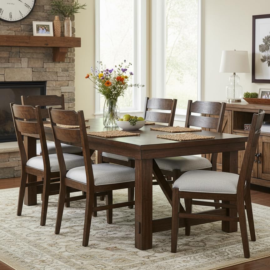 Photo 1 of ***SIMILAR ITEM****
COLAMY ALVA Wooden Dining Chair with Fabric Upholstered Seat Set of 6, Modern Farmhouse Ladder Back Dining Room Chair, Solid Wood Transitional Kitchen Chair, Dark Brown