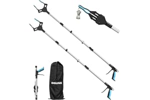 GISUNG Grabber Reacher Tool Heavy Duty, 2-Pack 44" Foldable Grabbers for Elderly with Upgraded Rotating Anti-Slip Jaw & 2 Drawstring Bags, Strong Magnetic, Sturdy Reaching Assist Tool for Trash Pick Up, Aid