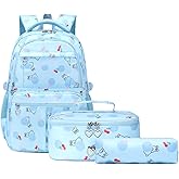 QYTFOA Girls Backpack with Lunch Box Pencil Case Kids Cute Backpacks Girl Cartoon Rabbit Cherry Bookbags Schoolbag（blue）