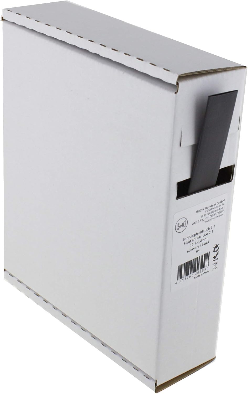 SeKi Heat Shrink Tubing White 2:1 4.8-2.4 mm 9.5 m Dispenser Box, Black, 12,7 > 6,4mm - Image 4