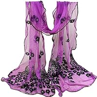 Sanwood Trendy Women Gauze Embroidered Peacock Veil Church Mantilla Scarf Shawl Wrap (Purple)