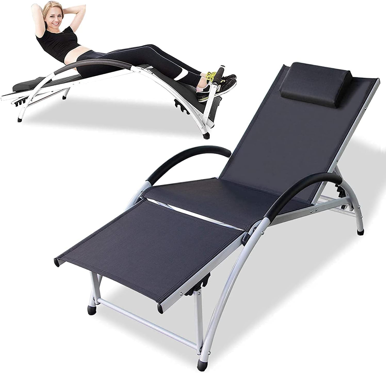 Seaipen Chaise Lounge Chair Outdoor with Head Pillow Set of 2, Patio Lounge Chair, 2021 Material Innovation and Upgrade，Waterproof, Sit-up Function : Garden & Outdoor