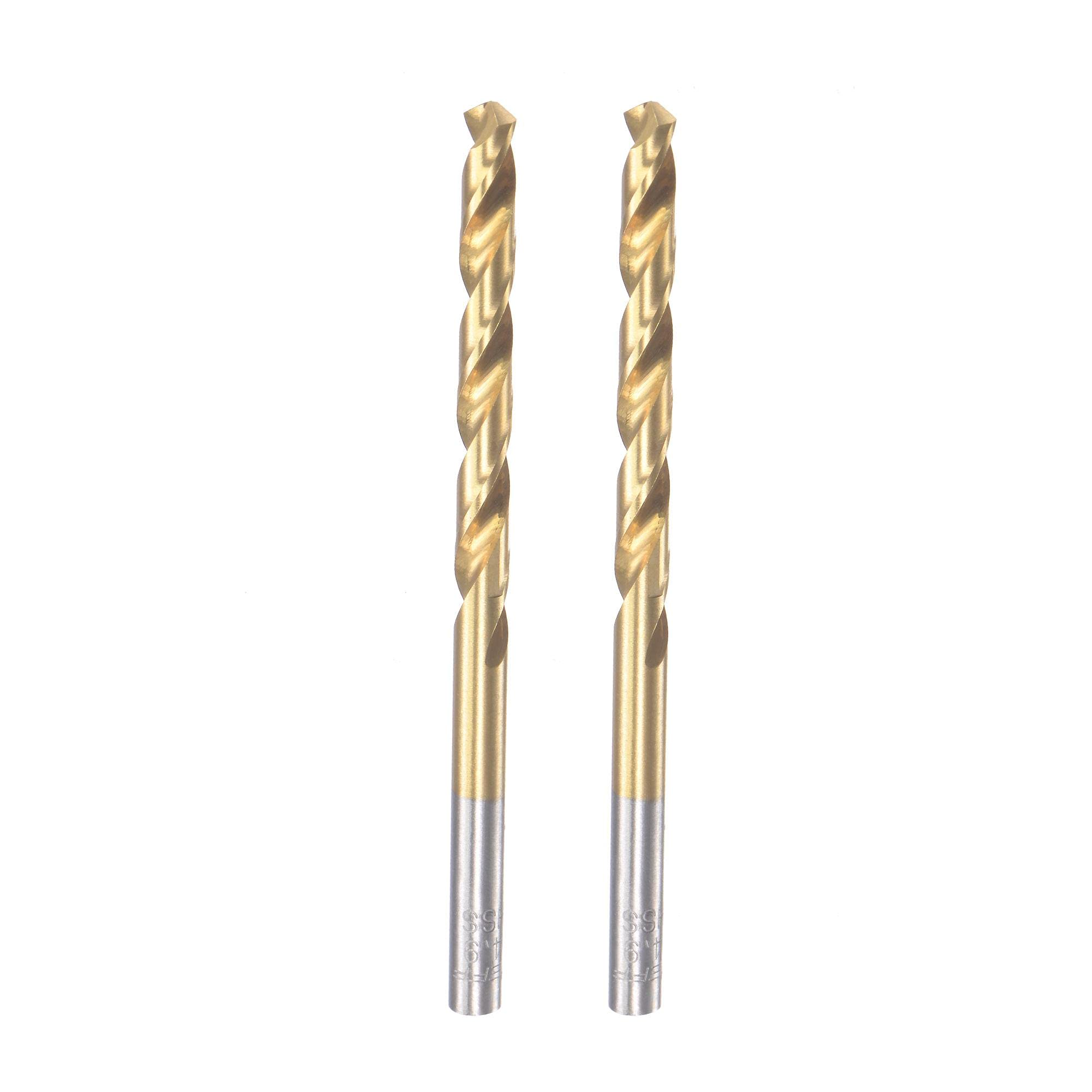 sourcing map 4.9mm Drill Bits High Speed Steel Straight Shank 86mm Length Twist Drill Bit Fully Ground Titanium Coated 2 Pcs
