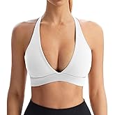 INIBUD Sports Bra for Women Push Up Strappy Workout Top Padded Deep V-Neck Triangle Bralettes with Support Gym