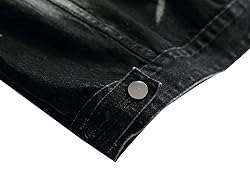 LAMKUKU Mens Denim Jacket Ripped Slim Jean Jacket