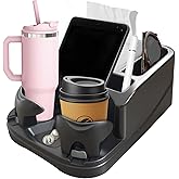 EaseRide Car Center Console with Adjustable Cup Holders, Universal Center Console Organizer for Truck, Cars, Minivans, Suvs, Truck Floor Console, Bench Seat Center Console (Black)