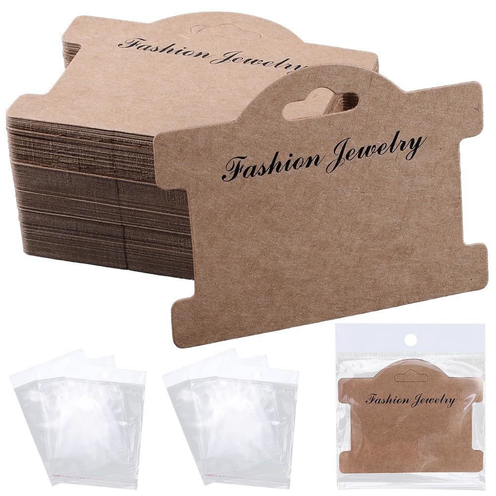 SOFPLATE 100Pcs 3.78 x 2.95 Inch jewellery Display Cards Necklace Display Cards with Bags Camel Cardboard Paper Bracelet Hanging Display Card Holders for Packaging jewellery Earrings Showing Supplies