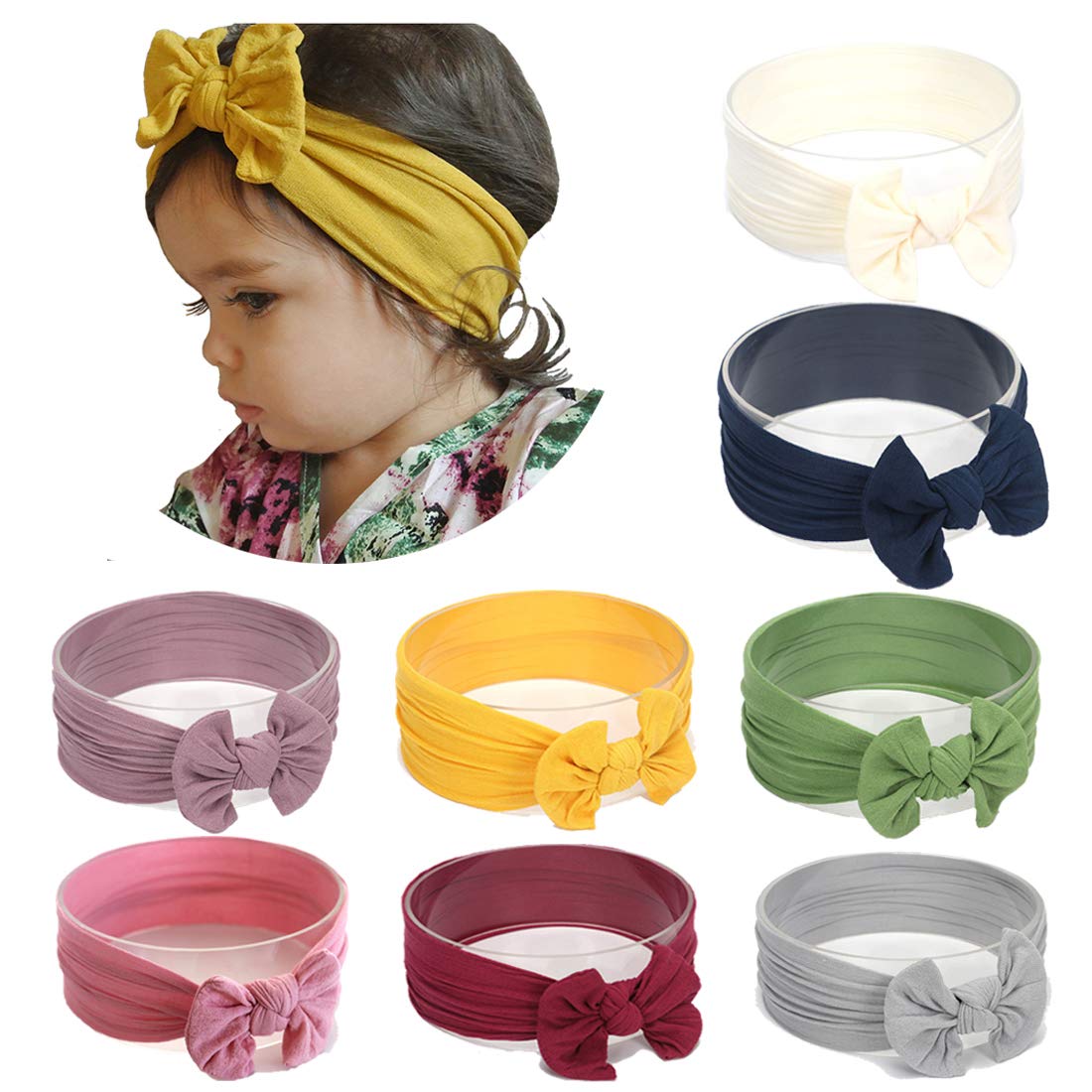 Joyfeel's Store Baby Nylon headbands Turban Knotted Girls Hairband Super Soft and Stretchy Hair Wrap for Newborn Toddle Childrens, M, Pack of 8 1