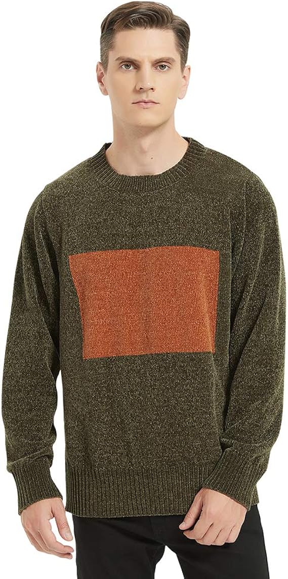 Amazon メンズ シェニールボーダーニット セーター 長袖 トップス ストライプ クールネック カジュアル ゆったり 柔らかい 秋冬 セーター 通販