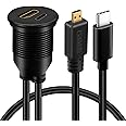 BATIGE Micro HDMI Male to HDMI Female & Type C 3.0 Male to Female Car Flush Mount Cable for Car Boat and Motorcycle - 3ft