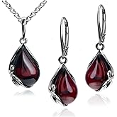 Ian and Valeri Co. Cherry Amber Sterling Silver Leverback Set Earrings Pendant Necklace18 Inches