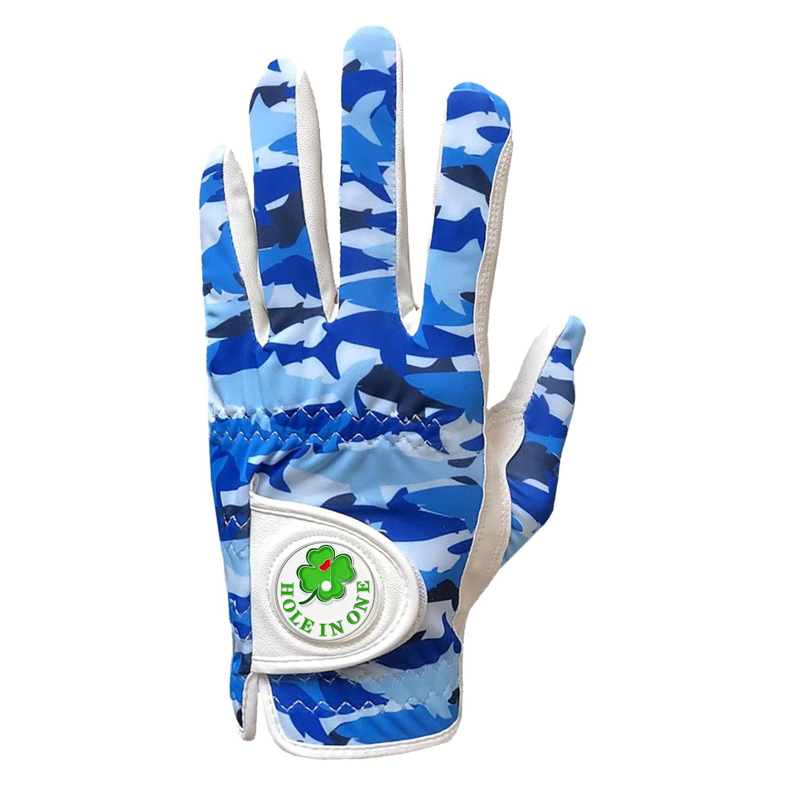 AMRTA Golf Glove Men Left Hand 1 Pack with Ball Marker, Mens Right Handed Golf Glove Leather Breathable All Weather Grip (Blue Camo, XL)