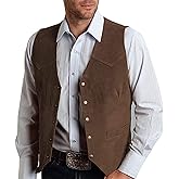 CXFOVIOVA Mens V Neck Suit Vest Retro 5 Button Suede Leather Regular Fit Casual Waistcoat for Prom,Husband Gift,Daily Wear